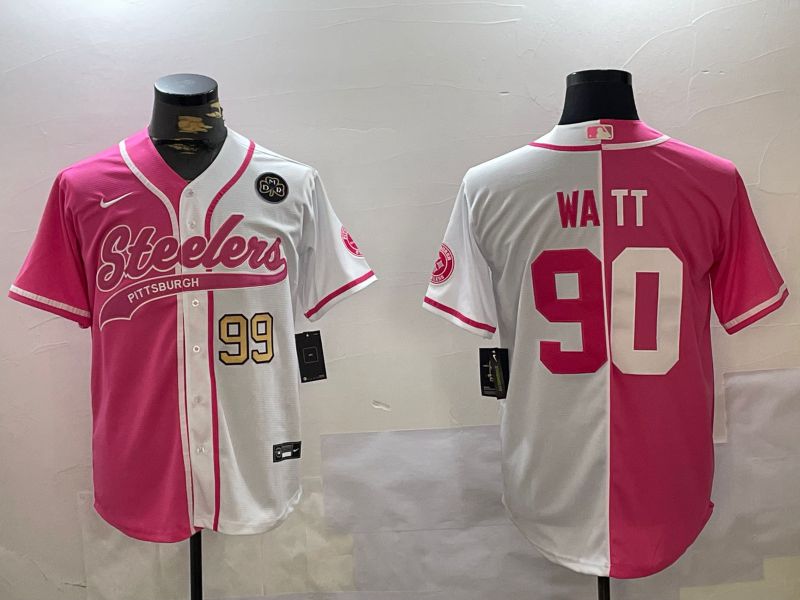 Men Pittsburgh Steelers 90 Watt white pink Joint Name 2024 Nike Limited NFL Jersey style 5